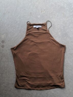 Brown High-Neck Camisole with Spaghetti Straps